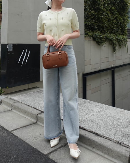 INGNI（イング） ビジュー装飾半袖ニットカーディガン ｲｴﾛｰ