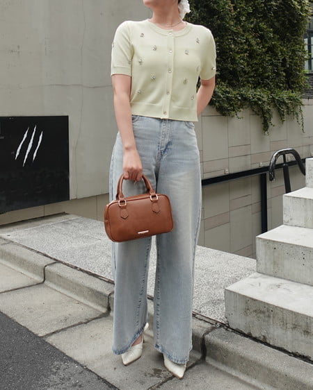 INGNI（イング） ビジュー装飾半袖ニットカーディガン ｲｴﾛｰ