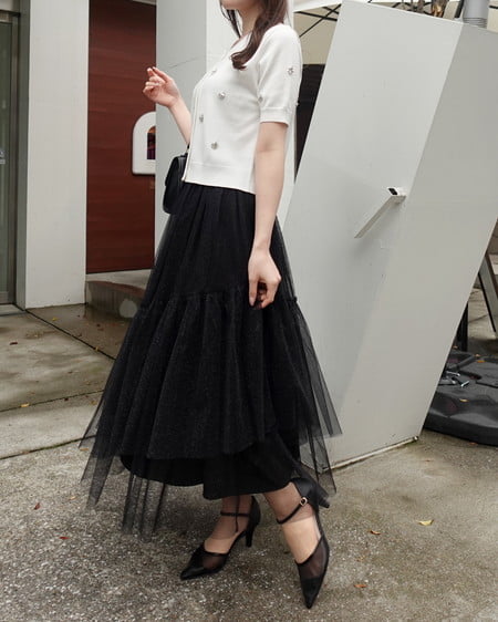 INGNI（イング） ビジュー装飾半袖ニットカーディガン ｵﾌﾎﾜｲﾄ