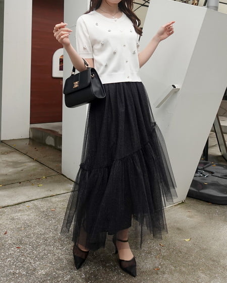 INGNI（イング） ビジュー装飾半袖ニットカーディガン ｵﾌﾎﾜｲﾄ