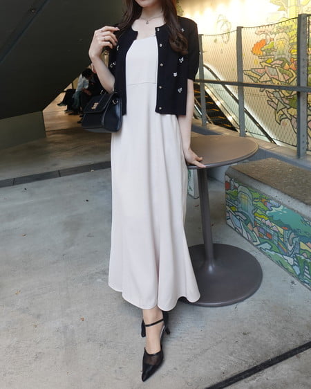 INGNI（イング） ビジュー装飾半袖ニットカーディガン ｸﾛ