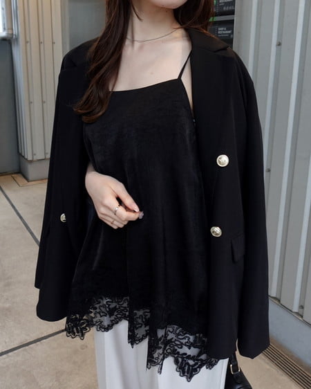 INGNI（イング） 裾レースサテンキャミ ｸﾛ