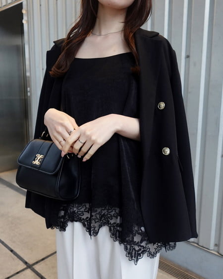 INGNI（イング） 裾レースサテンキャミ ｸﾛ