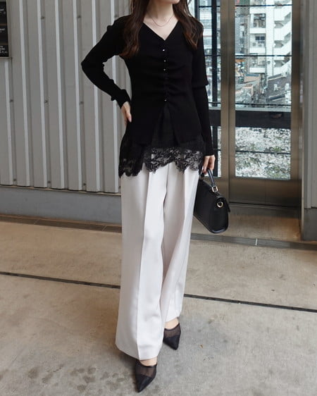 INGNI（イング） 裾レースサテンキャミ ｸﾛ