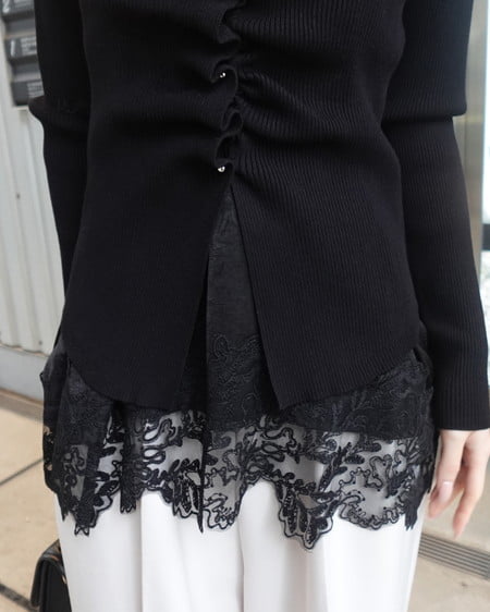 INGNI（イング） 裾レースサテンキャミ ｸﾛ