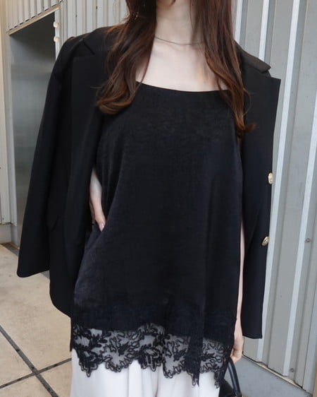 INGNI（イング） 裾レースサテンキャミ ｸﾛ