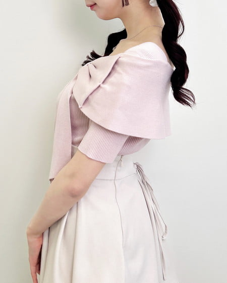 INGNI（イング） リボンオフショル半袖ニット ﾋﾟﾝｸ