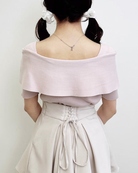 INGNI（イング） リボンオフショル半袖ニット ﾋﾟﾝｸ