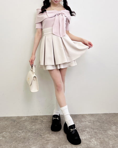 INGNI（イング） リボンオフショル半袖ニット ﾋﾟﾝｸ