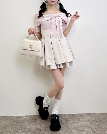 INGNI（イング） リボンオフショル半袖ニット ﾋﾟﾝｸ