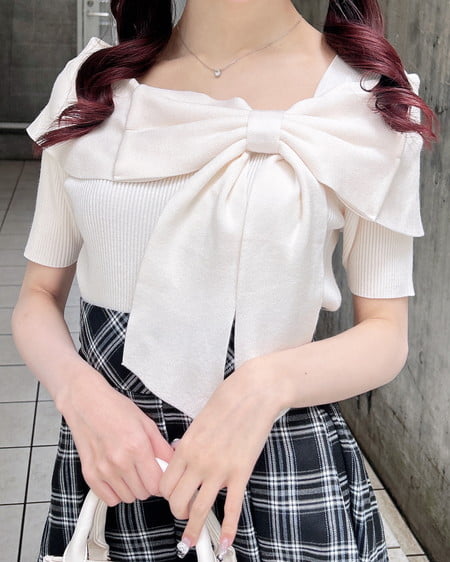 INGNI（イング） リボンオフショル半袖ニット ｱｲﾎﾞﾘｰ