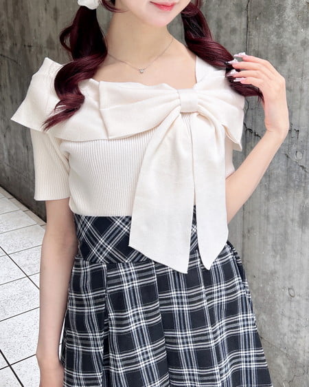 INGNI（イング） リボンオフショル半袖ニット ｱｲﾎﾞﾘｰ