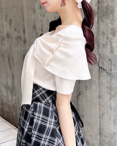 INGNI（イング） リボンオフショル半袖ニット ｱｲﾎﾞﾘｰ