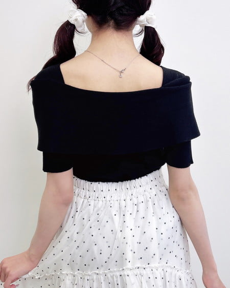 INGNI（イング） リボンオフショル半袖ニット ｸﾛ