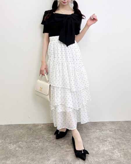 INGNI（イング） リボンオフショル半袖ニット ｸﾛ