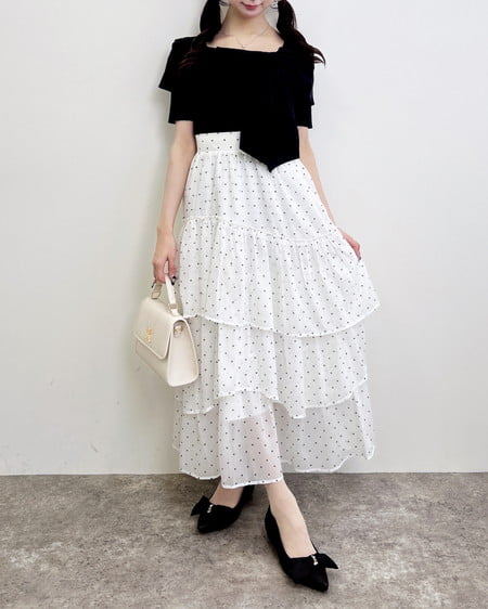 INGNI（イング） リボンオフショル半袖ニット ｸﾛ