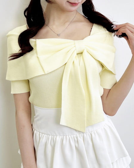 INGNI（イング） リボンオフショル半袖ニット ｲｴﾛｰ