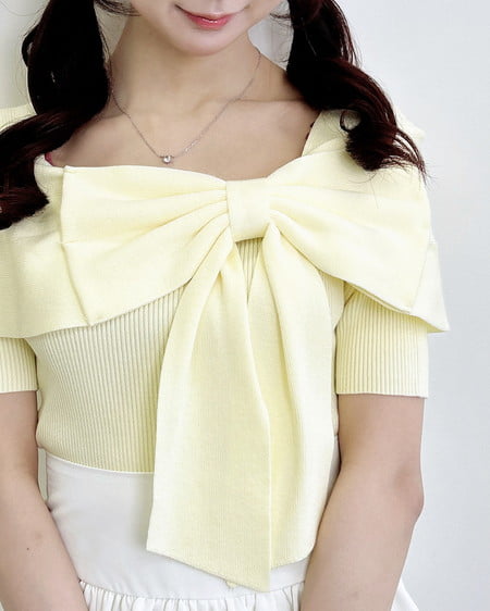 INGNI（イング） リボンオフショル半袖ニット ｲｴﾛｰ