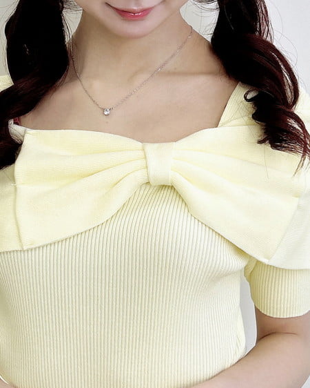 INGNI（イング） リボンオフショル半袖ニット ｲｴﾛｰ