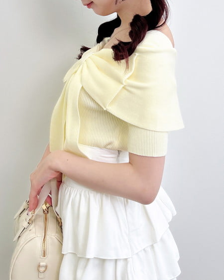 INGNI（イング） リボンオフショル半袖ニット ｲｴﾛｰ