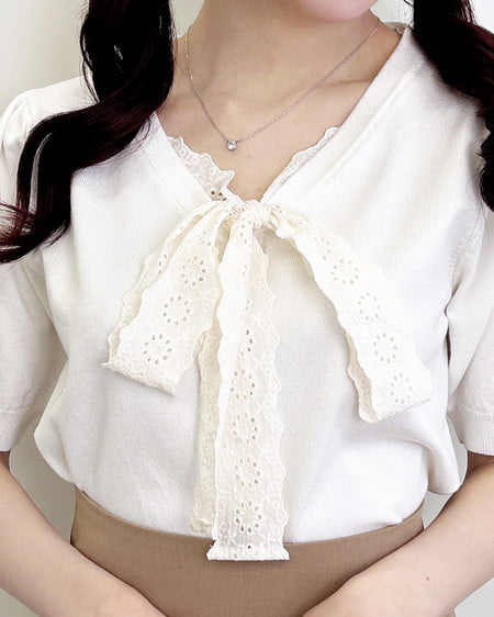 INGNI（イング） レースボウタイ半袖ニット ｱｲﾎﾞﾘｰ