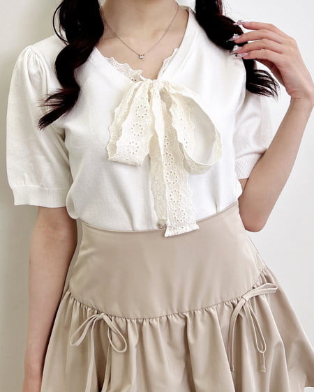 INGNI（イング） レースボウタイ半袖ニット ｱｲﾎﾞﾘｰ