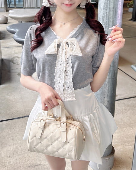 INGNI（イング） レースボウタイ半袖ニット ｸﾞﾚｰ