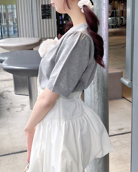 INGNI（イング） レースボウタイ半袖ニット ｸﾞﾚｰ