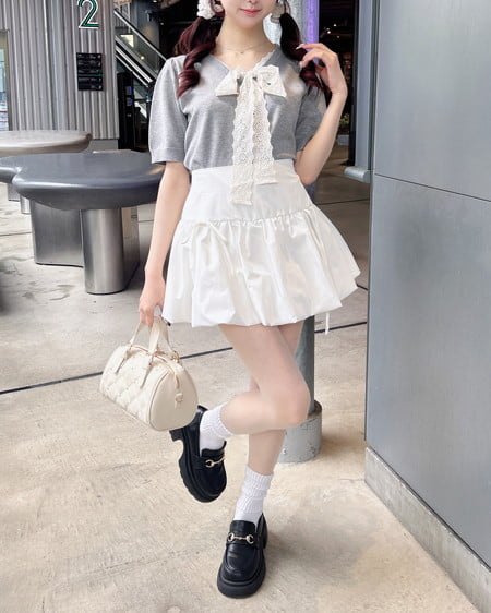 INGNI（イング） レースボウタイ半袖ニット ｸﾞﾚｰ