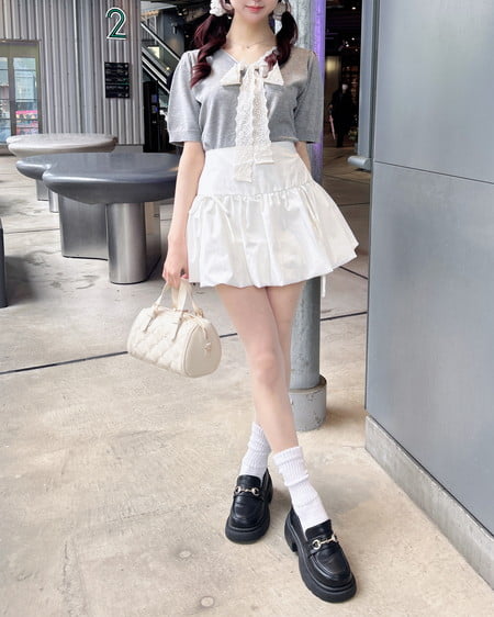 INGNI（イング） レースボウタイ半袖ニット ｸﾞﾚｰ