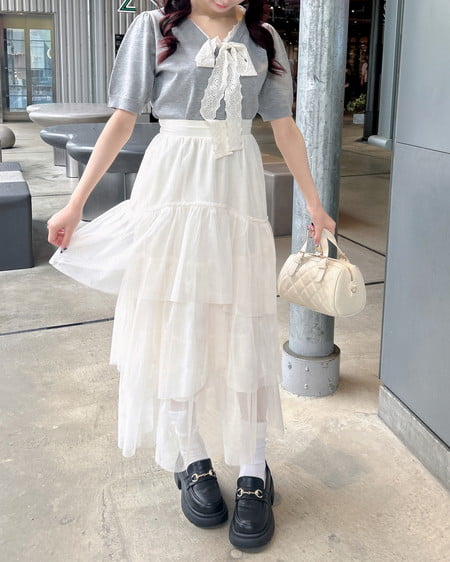 INGNI（イング） レースボウタイ半袖ニット ｸﾞﾚｰ