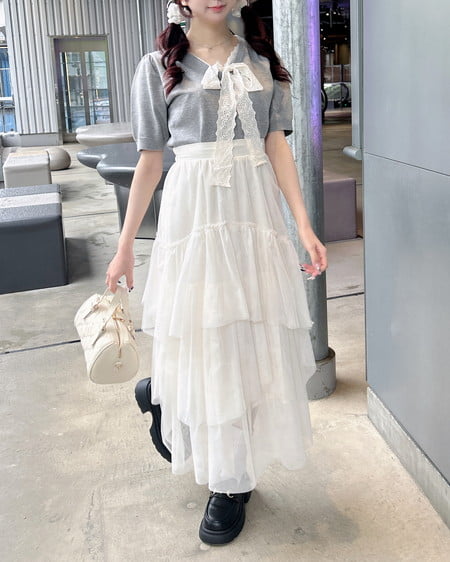 INGNI（イング） レースボウタイ半袖ニット ｸﾞﾚｰ