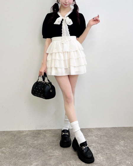 INGNI（イング） レースボウタイ半袖ニット ｸﾛ