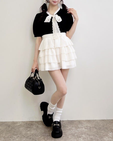 INGNI（イング） レースボウタイ半袖ニット ｸﾛ