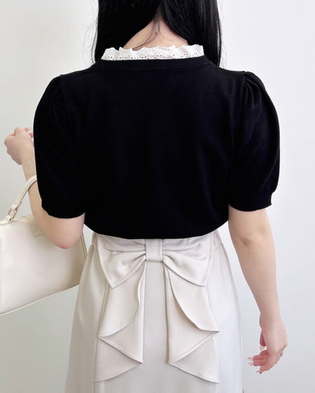 INGNI（イング） レースボウタイ半袖ニット ｸﾛ