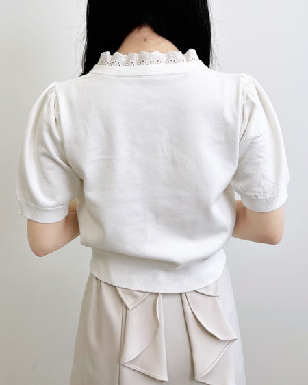 INGNI（イング） レースボウタイ半袖ニット ｱｲﾎﾞﾘｰ