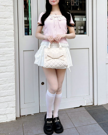 INGNI（イング） レースレイヤード風リボン付きリブトップス ﾗｲﾄﾋﾟﾝｸ