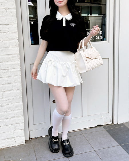 INGNI（イング） 襟レース付胸ロゴポロシャツ ｸﾛ