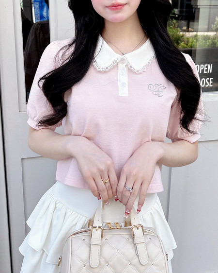 INGNI（イング） 襟レース付胸ロゴポロシャツ ﾋﾟﾝｸ