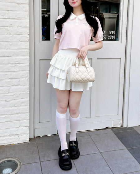 INGNI（イング） 襟レース付胸ロゴポロシャツ ﾋﾟﾝｸ