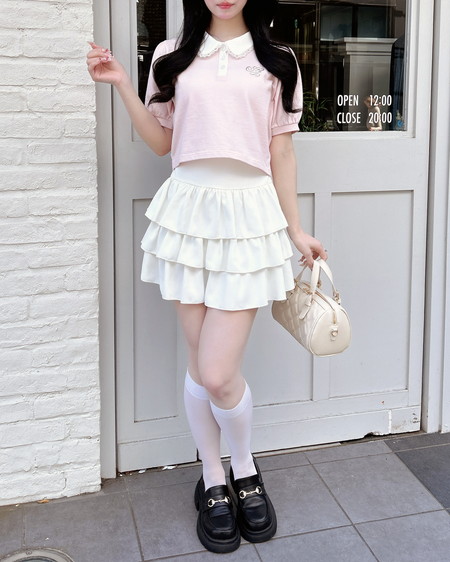 INGNI（イング） 襟レース付胸ロゴポロシャツ ﾋﾟﾝｸ