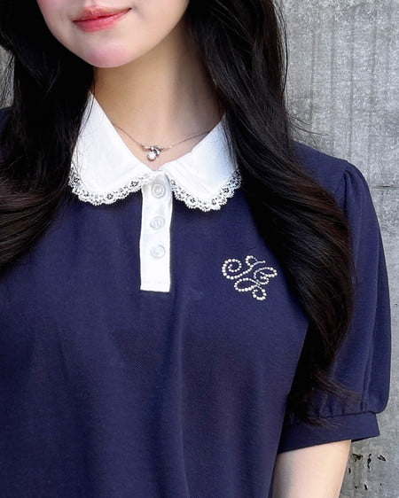 INGNI（イング） 襟レース付胸ロゴポロシャツ ｺﾝ