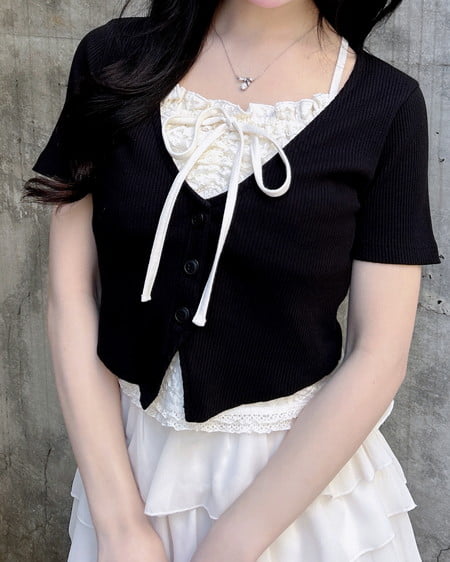 INGNI（イング） レイヤードカーデトップス ｸﾛ/ﾚｰｽ