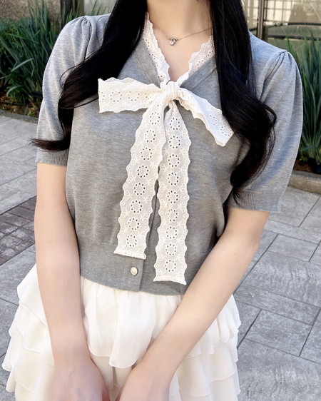 INGNI（イング） レースボウタイ半袖ニット ｸﾞﾚｰ