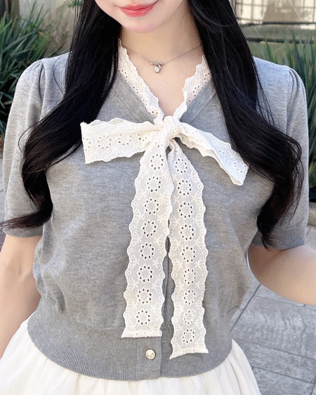 INGNI（イング） レースボウタイ半袖ニット ｸﾞﾚｰ