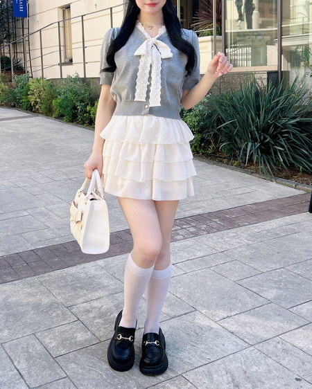 INGNI（イング） レースボウタイ半袖ニット ｸﾞﾚｰ