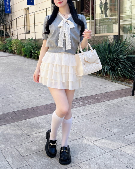 INGNI（イング） レースボウタイ半袖ニット ｸﾞﾚｰ