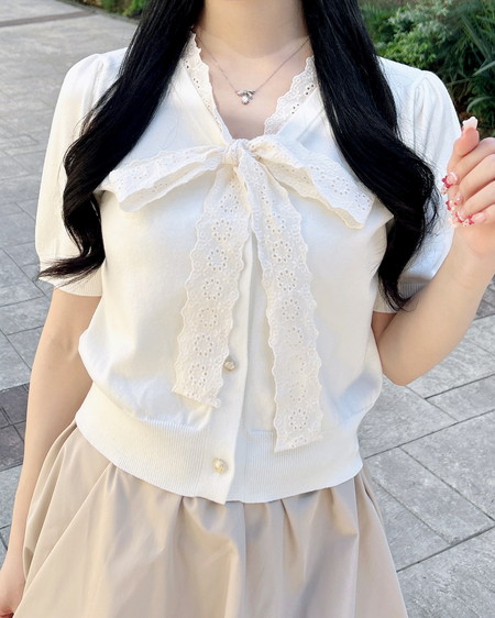 INGNI（イング） レースボウタイ半袖ニット ｱｲﾎﾞﾘｰ