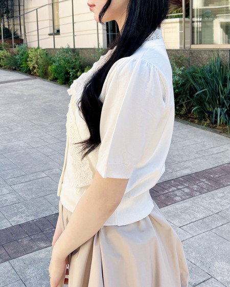 INGNI（イング） レースボウタイ半袖ニット ｱｲﾎﾞﾘｰ