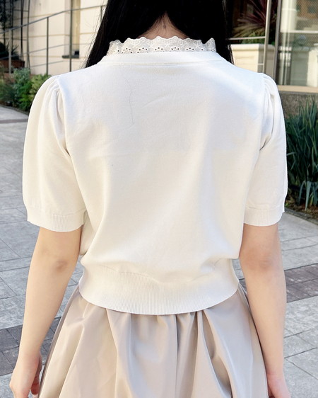 INGNI（イング） レースボウタイ半袖ニット ｱｲﾎﾞﾘｰ